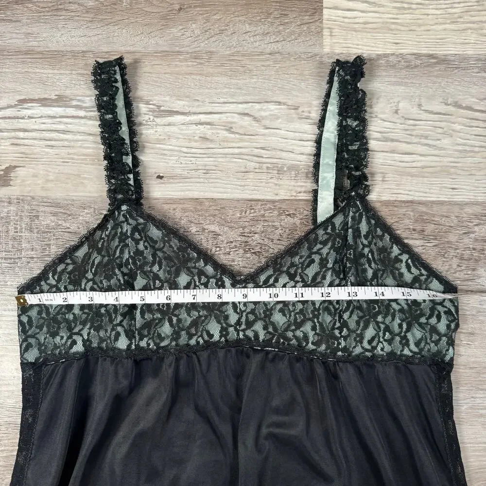 Vintage Black Sheer Lace Lingerie Slip Maxi Slit Soft Grunge Coquette Medium - Picture 6 of 7